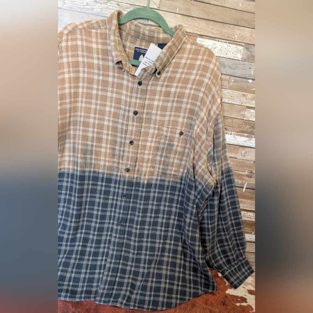Bull Skull & Floral Design Upcycled Boho Western Dip Dye Bleach Flannel Shirt - Picture 13 of 15